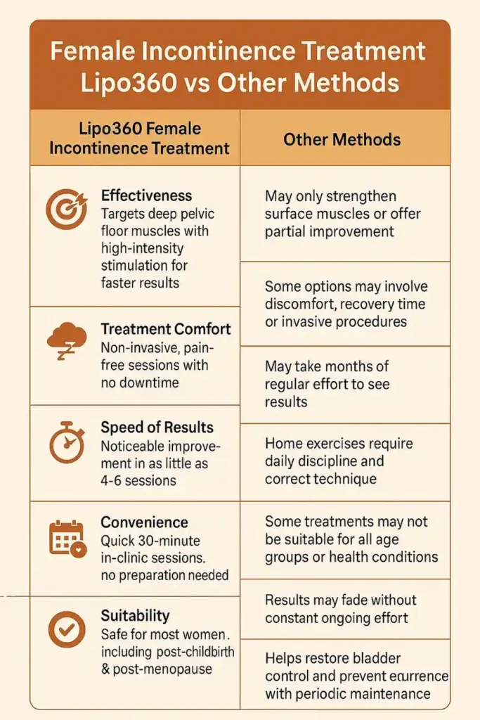 Comprehensive Guide To Female Incontinence Treatment Options 1 Table showing benefits of incontinence treatment Herne